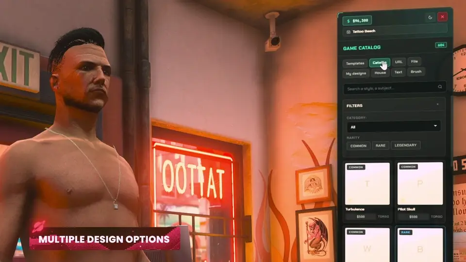 GTA tattoo catalogue with artwork filters