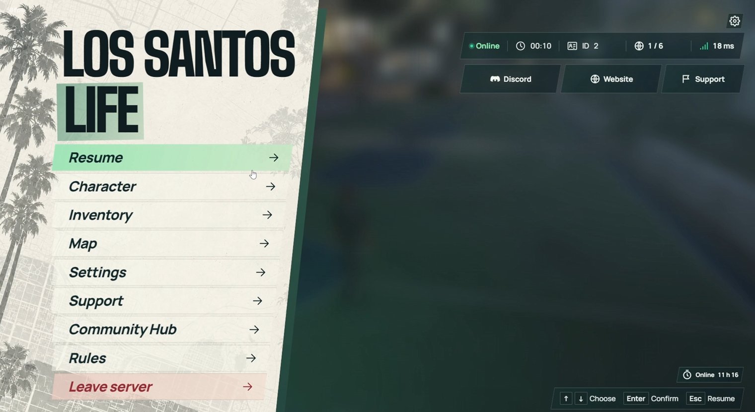 Server pause menu overview