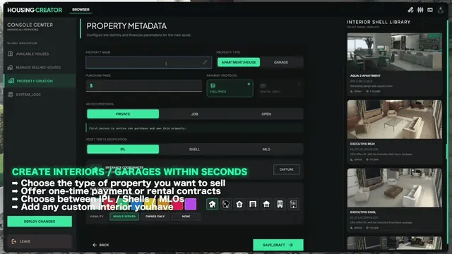 In-game property creation
