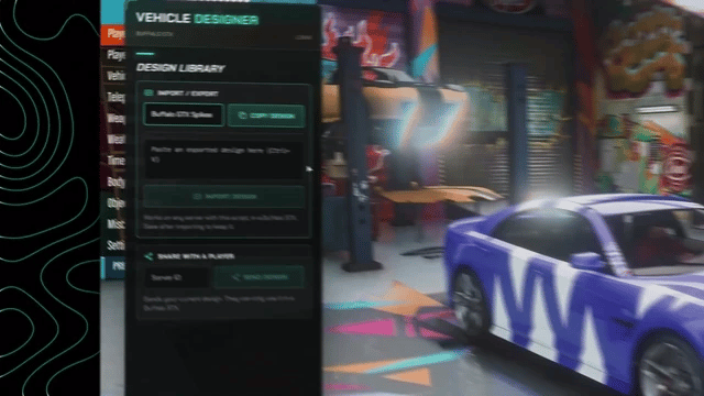 Import and export saved vehicle designs